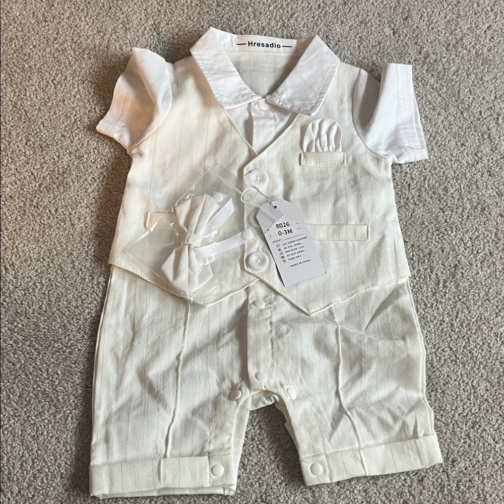 White Baby Romper with Vest and Gloves